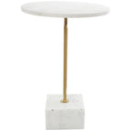 Table d'appoint géométrique en marbre avec support rectangulaire en métal doré - Blanc
