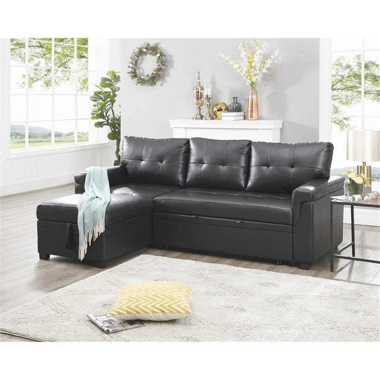 Canapé d'angle réversible convertible avec lit gigogne, méridienne de rangement et pieds durables