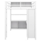 Lit mezzanine en métal blanc cassé avec bureau et armoire - Grand lit