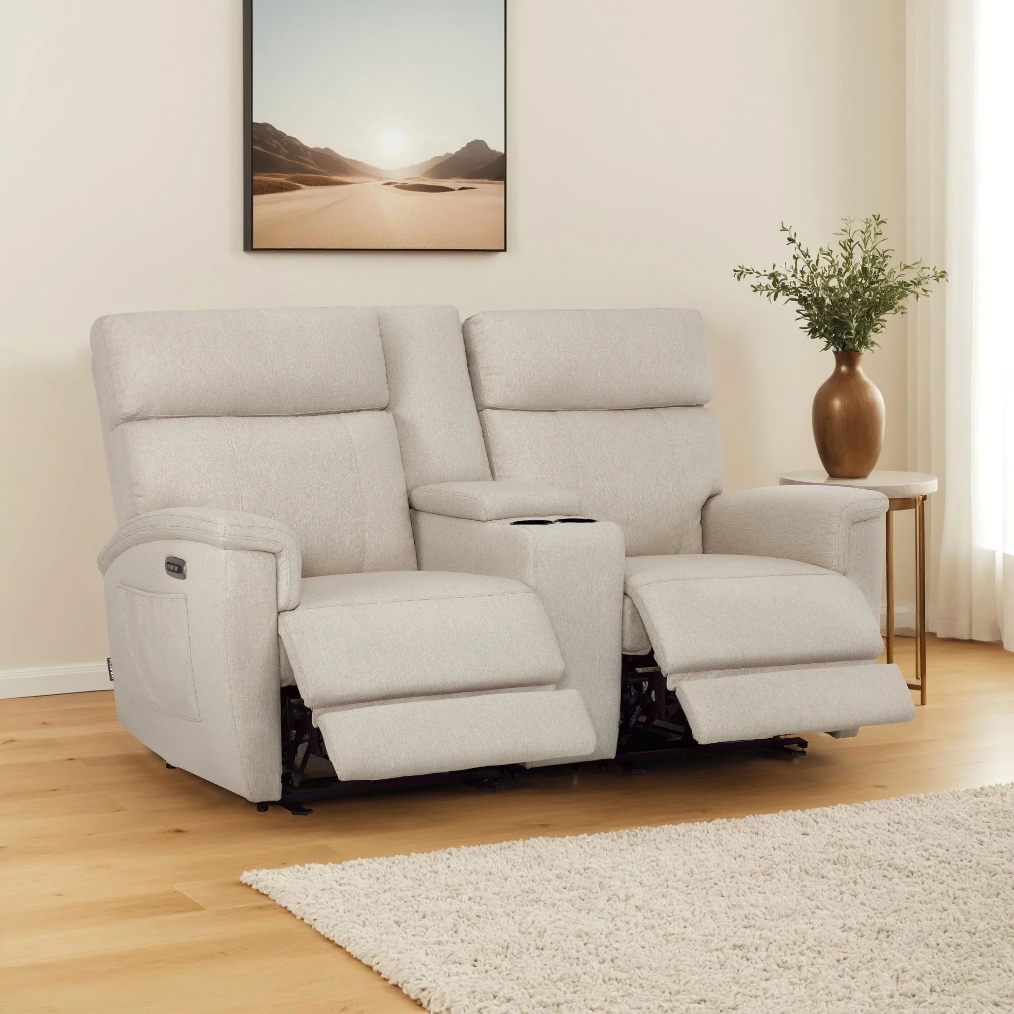 Canapé inclinable électrique MCombo 60,2 po avec massage et double chauffage, appuie-tête réglable, ports USB et Type C, tissu