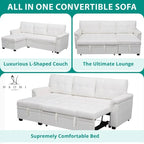 Canapé d'angle réversible avec lit gigogne, méridienne de rangement, pieds durables,
