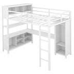 Lit mezzanine en métal blanc cassé avec bureau et armoire - Grand lit