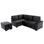 Canapé d'angle convertible 5 places en L 84,75 po avec pouf de rangement, rangement de bras dissimulé et chargement USB pour salon