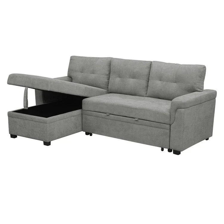 Canapé d'angle réversible convertible avec lit gigogne, méridienne de rangement et pieds durables
