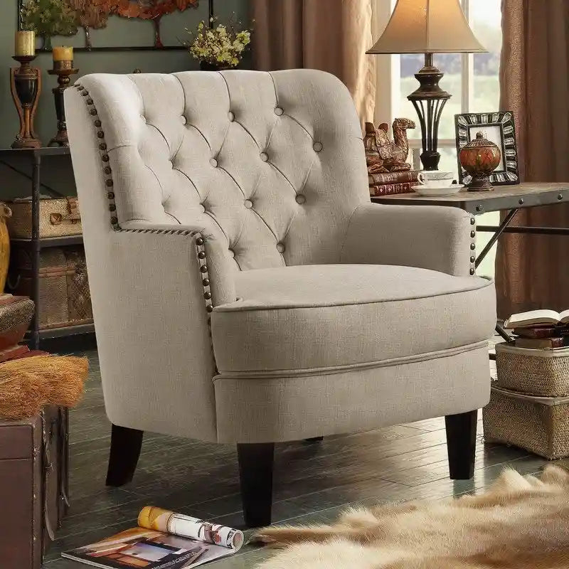 Moser Bay Mignon Fauteuil d'appoint à oreilles capitonné large de 76 cm en velours et lin
