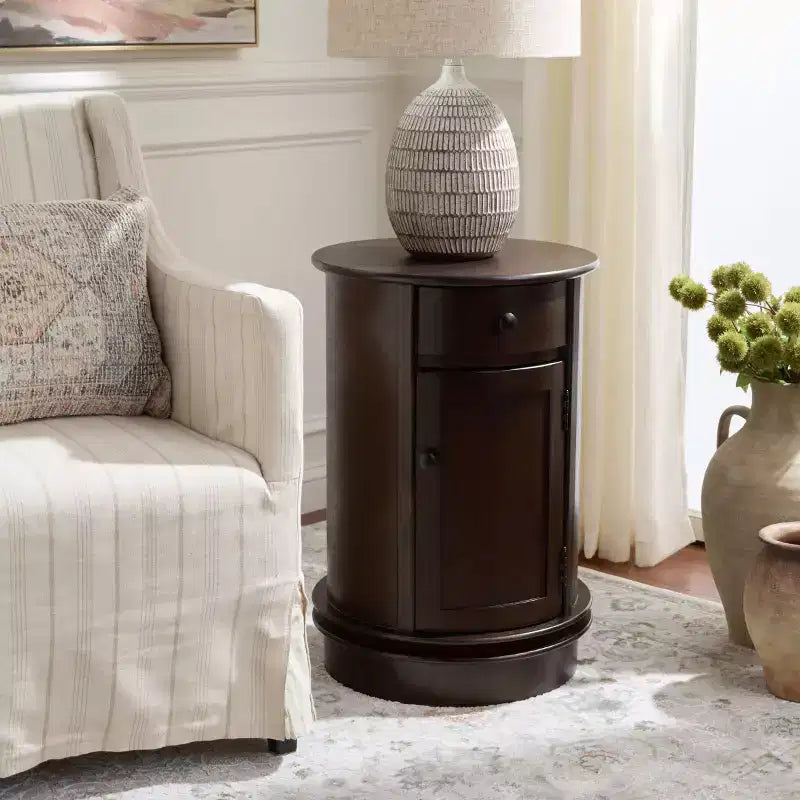 Rustic Farmhouse Swivel Accent Table AMH5712 with Single Drawer and Two-Shelf Cabinet