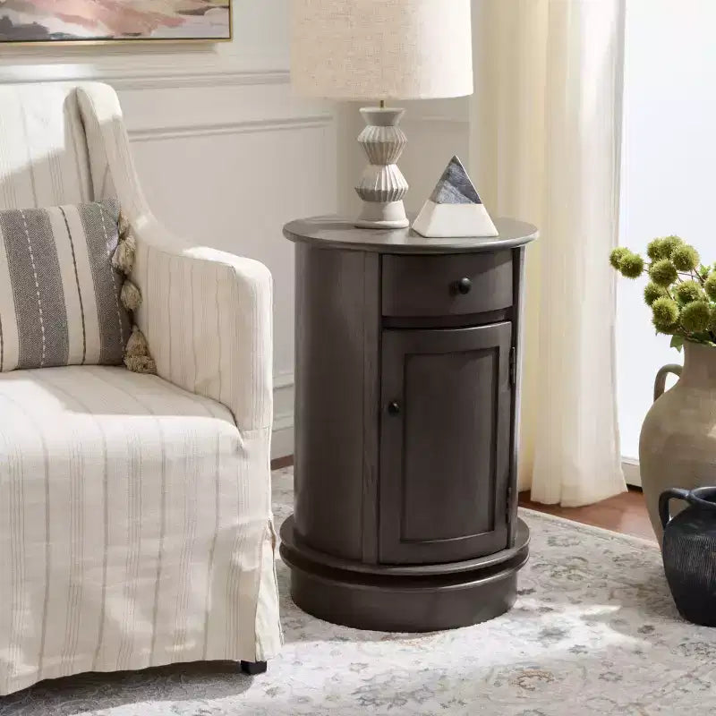 Rustic Farmhouse Swivel Accent Table AMH5712 with Single Drawer and Two-Shelf Cabinet