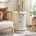 Table d'appoint pivotante rustique de ferme avec tiroir unique et armoire à deux étagères
