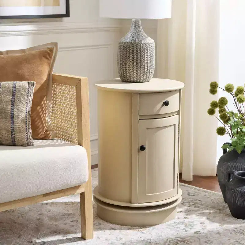 Rustic Farmhouse Swivel Accent Table AMH5712 with Single Drawer and Two-Shelf Cabinet