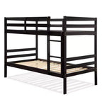 Lit superposé double en bois avec échelle et barrière de sécurité, couleur expresso ou blanc