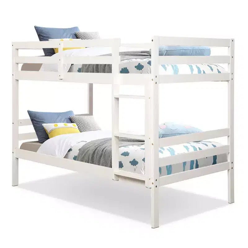 Twin Over Twin Wood Bunk Bed with Ladder and Safety Rail in Espresso or White