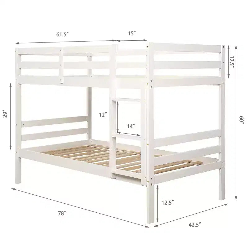Twin Over Twin Wood Bunk Bed with Ladder and Safety Rail in Espresso or White