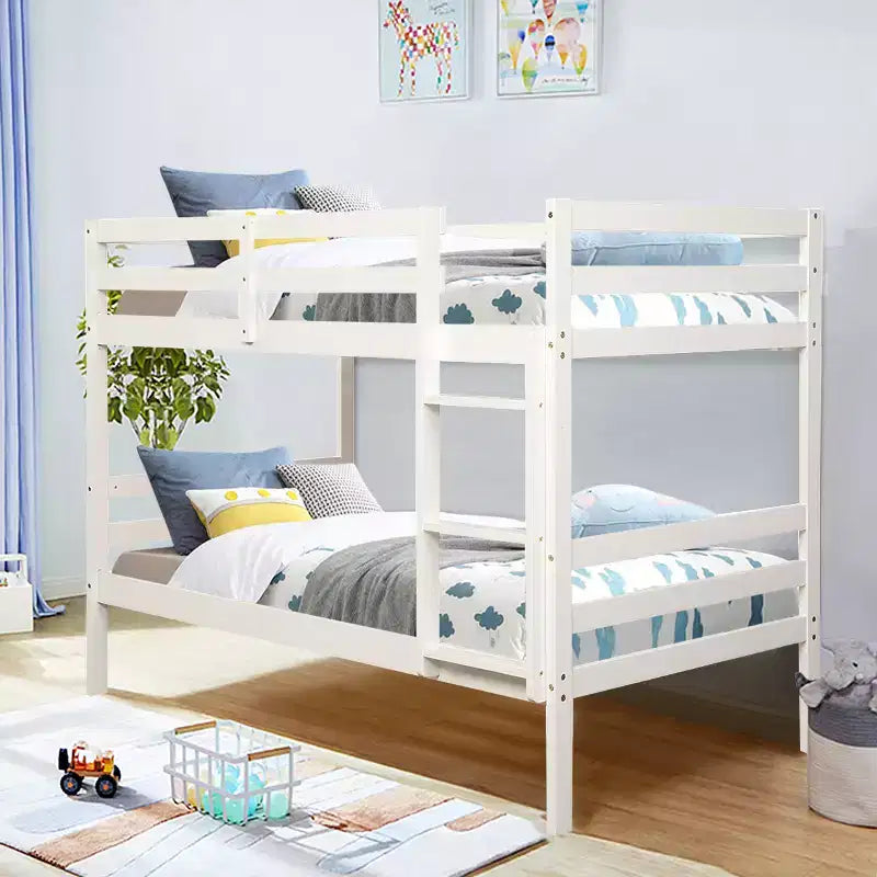 Twin Over Twin Wood Bunk Bed with Ladder and Safety Rail in Espresso or White