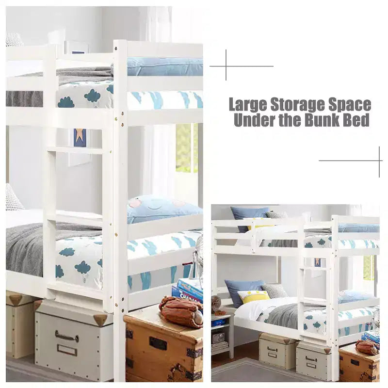 Twin Over Twin Wood Bunk Bed with Ladder and Safety Rail in Espresso or White