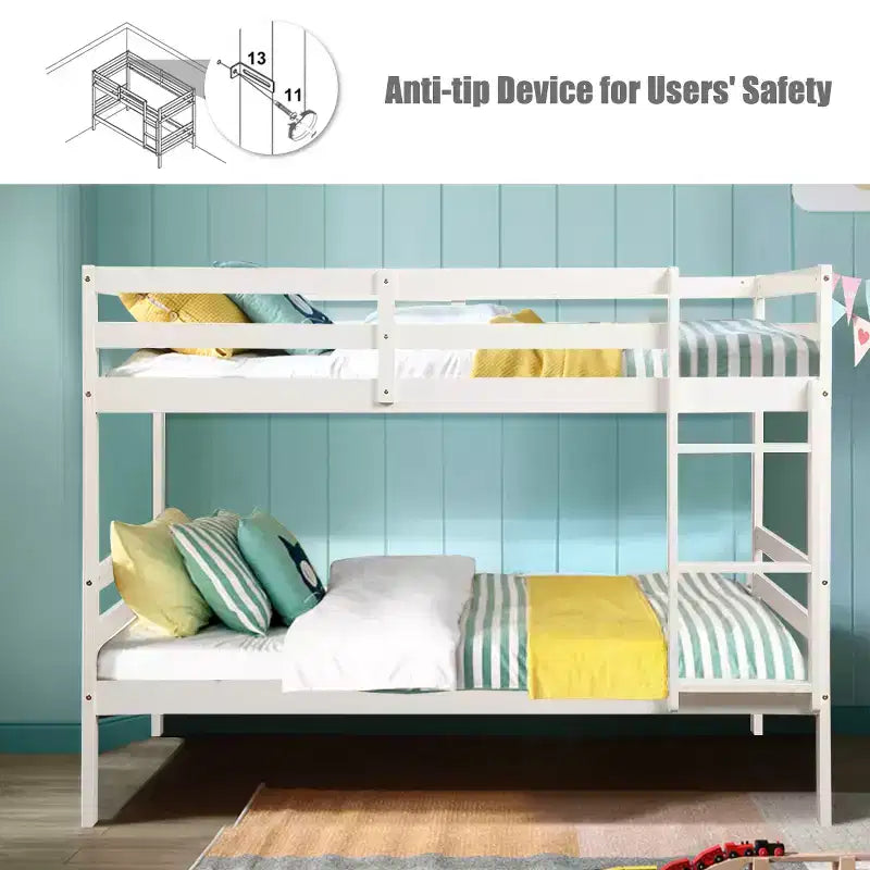 Twin Over Twin Wood Bunk Bed with Ladder and Safety Rail in Espresso or White