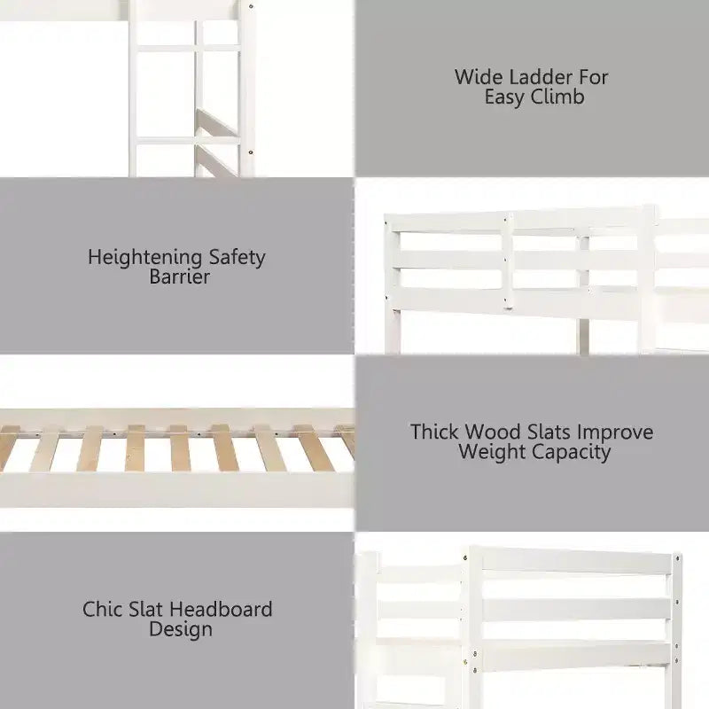 Twin Over Twin Wood Bunk Bed with Ladder and Safety Rail in Espresso or White