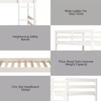 Lit superposé double en bois avec échelle et barrière de sécurité, couleur expresso ou blanc