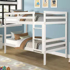Lit superposé double en bois avec échelle et barrière de sécurité, couleur expresso ou blanc