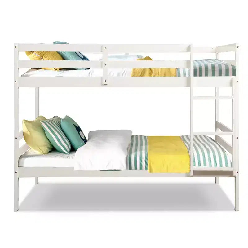 Twin Over Twin Wood Bunk Bed with Ladder and Safety Rail in Espresso or White