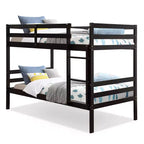 Lit superposé double en bois avec échelle et barrière de sécurité, couleur expresso ou blanc