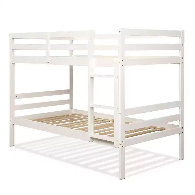 Twin Over Twin Wood Bunk Bed with Ladder and Safety Rail in Espresso or White