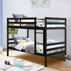 Lit superposé double en bois avec échelle et barrière de sécurité, couleur expresso ou blanc