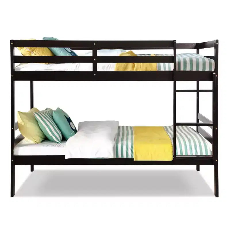 Twin Over Twin Wood Bunk Bed with Ladder and Safety Rail in Espresso or White