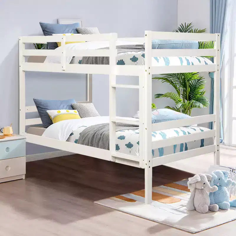 Twin Over Twin Wood Bunk Bed with Ladder and Safety Rail in Espresso or White