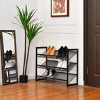 Organisateur de chaussures réglable à 2 ou 4 niveaux avec configuration d'étagères plates ou inclinées