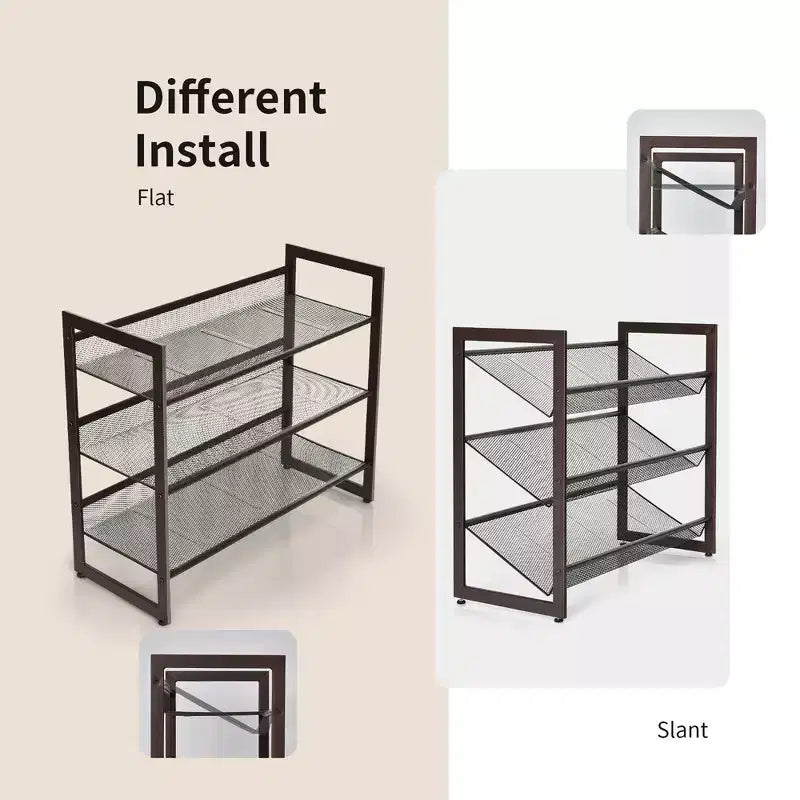 2-Tier\3-Tier\4-Tier Shoe Rack Adjustable to Flat or Slant Shoe Organizer Holder Stand