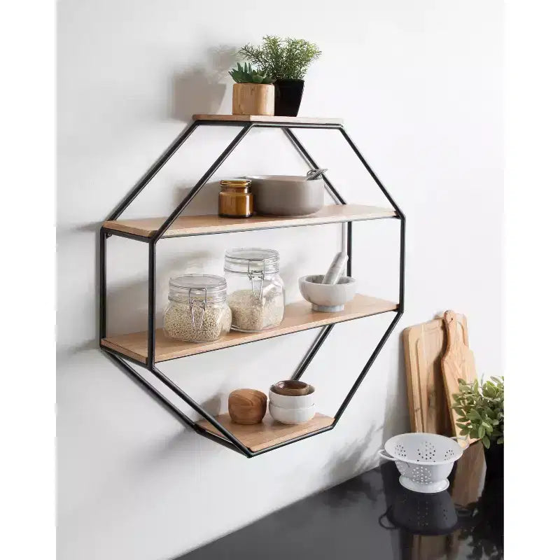 Octagon Floating Wall Shelves for Modern Home Decor Display and Storage