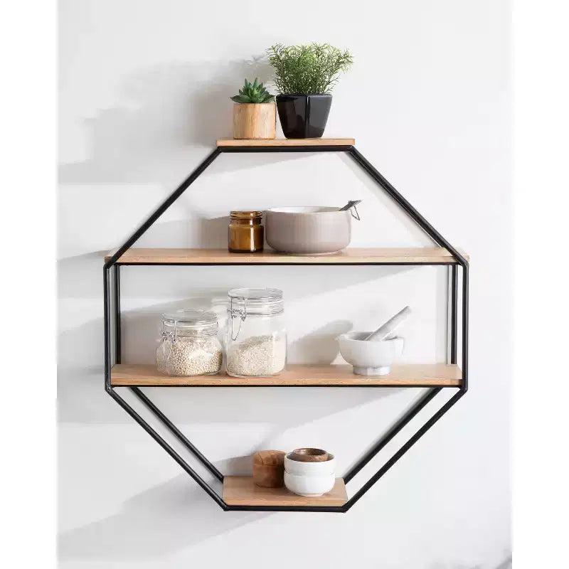 Octagon Floating Wall Shelves for Modern Home Decor Display and Storage