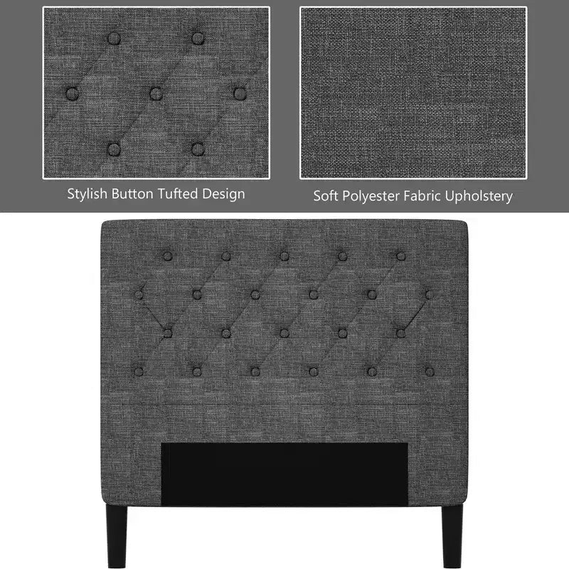 Twin Size Upholstered Bed Frame with Diamond Stitched Headboard and 10 Wood Slat Support
