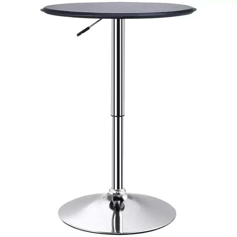 25 Inch Classic Round Adjustable Height Bistro Table with Faux Leather Top and Chrome Base