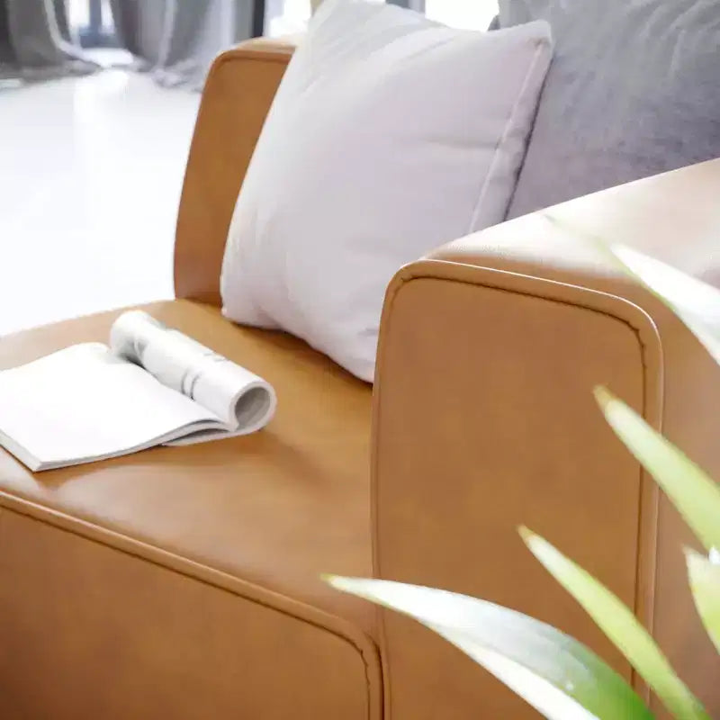 Right-Arm Vegan Leather Sectional Armchair with Open Airy Design for Living Room
