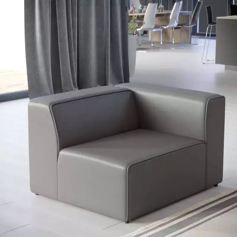 Right-Arm Vegan Leather Sectional Armchair with Open Airy Design for Living Room