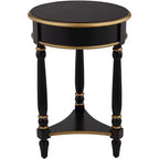 55 Downing Street Cason Vintage Wood Round Accent Side End Table 18 1/4 Wide with Shelf Black Gold Trim for Living Room Bedroom Bedside Entryway Home