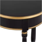 Table d'appoint ronde vintage en bois de 18 pouces avec étagère, finition noire et garniture dorée