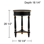 Table d'appoint ronde vintage en bois de 18 pouces avec étagère, finition noire et garniture dorée