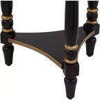 Table d'appoint ronde vintage en bois de 18 pouces avec étagère, finition noire et garniture dorée