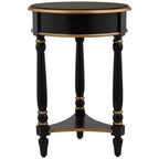 Table d'appoint ronde vintage en bois de 18 pouces avec étagère, finition noire et garniture dorée