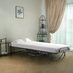 Lit d'appoint pliant en métal avec matelas en mousse à mémoire de forme
