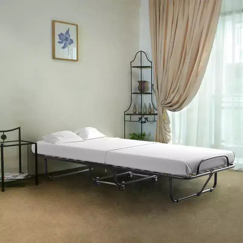 Rollaway Folding Metal Guest Bed with Memory Foam Mattress Made in Italy