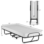 Lit d'appoint pliant en métal avec matelas en mousse à mémoire de forme