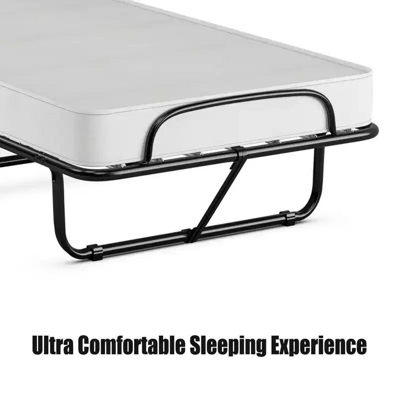 Rollaway Folding Metal Guest Bed with Memory Foam Mattress Made in Italy