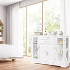 Buffet Console de Rangement avec Portes en Verre et Tiroirs pour Cuisine et Salle à Manger