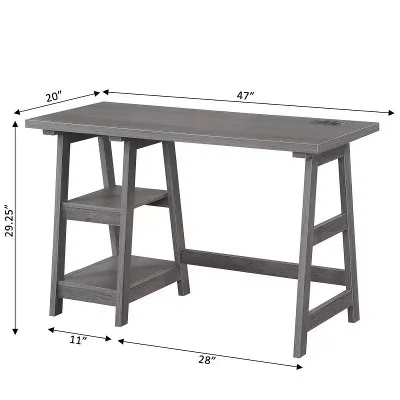 Trestle Home Office Desk with Built-In Charging Station and Display Shelves