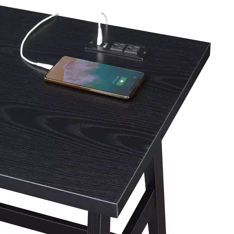 Trestle Home Office Desk with Built-In Charging Station and Display Shelves