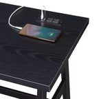Bureau à tréteaux avec station de charge intégrée et étagères de présentation