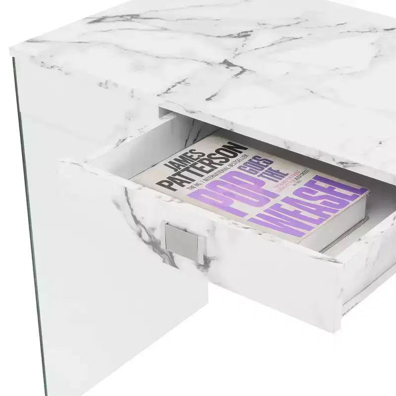 42 Inch SoHo Glass Top Home Office Desk with Built-In Charging Station